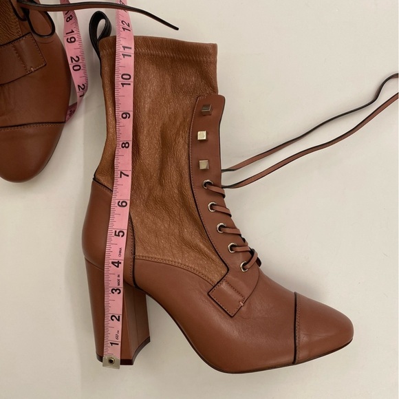 Stuart Weitzman || Veruka Leather Combat Sock Bootie Heeled Mauve Pink 9.5 - Picture 9 of 11
